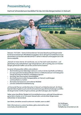 Pressemitteilung - Hardy Schwendemann Bürgermeisterkandidat für Steinach und Welschensteinach